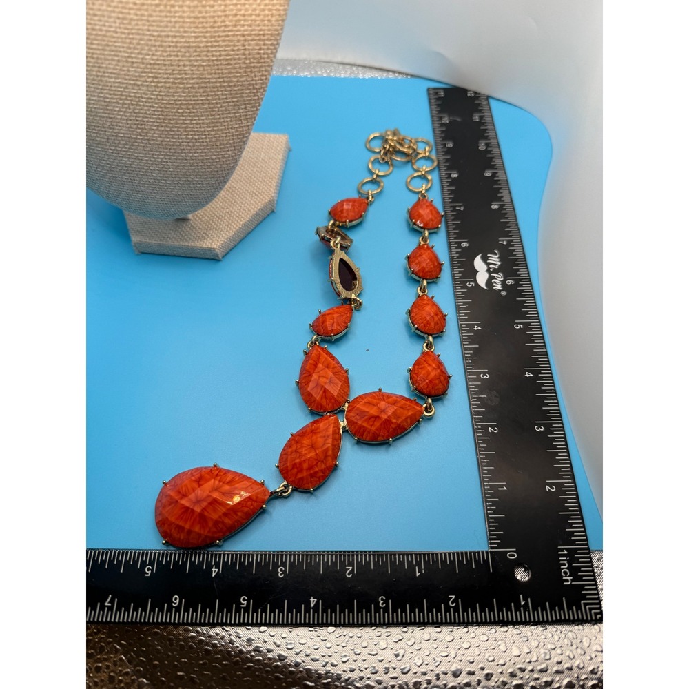 Amrita Singh Orange Teardrop Statement Necklace Gold Tone Bib Faux Coral Toggle - Picture 7 of 7